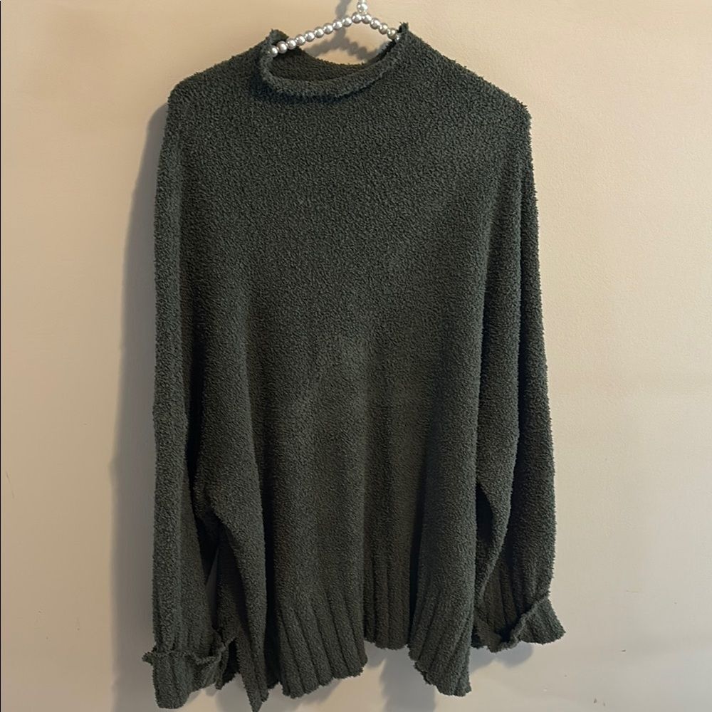 White Birch Boucle Knit Sweater Mock Neck Olive Green Pullover Womens Plus Sz 1X